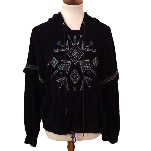 Love Sam Blue Velvet Embroidered Hoodie - Picture 5 of 8